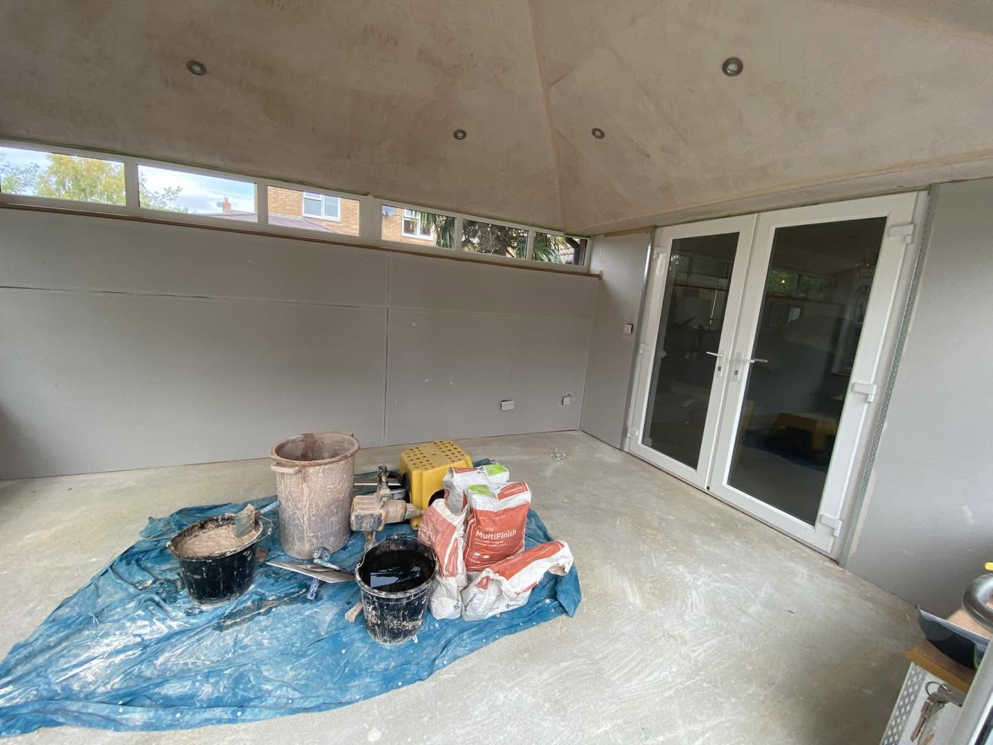 The garden room during the work, French doors at the end